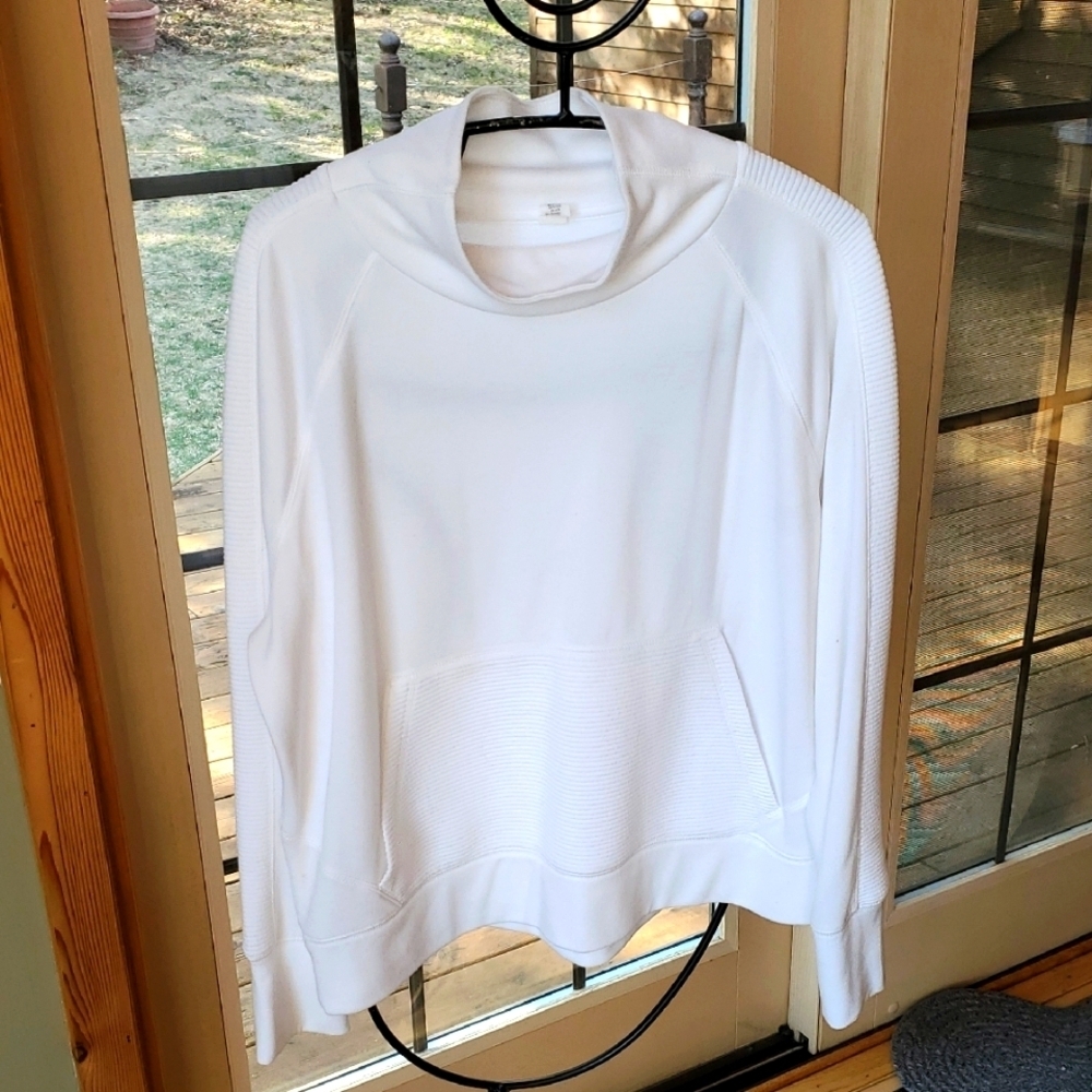 Fila Sport Womens White Funnel Neck Ribbed Accent Pullover Sweatshirt Size L